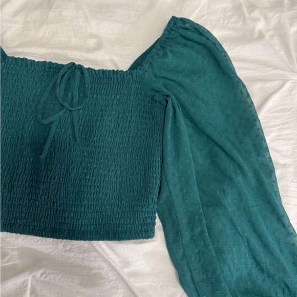 Elegant Teal Off-Shoulder Blouse - Picture 2 of 5
